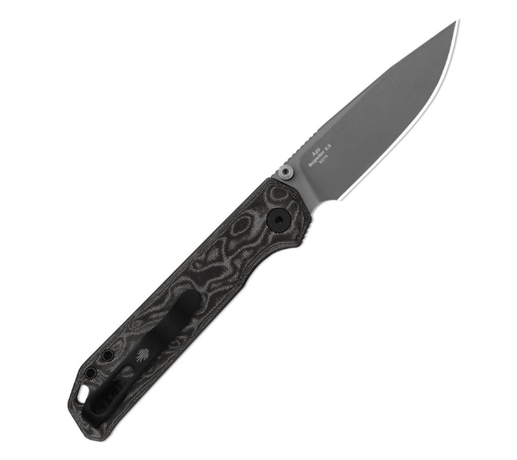 Kizer Begleiter Button Linerlock – Gray PVD / Black Micarta